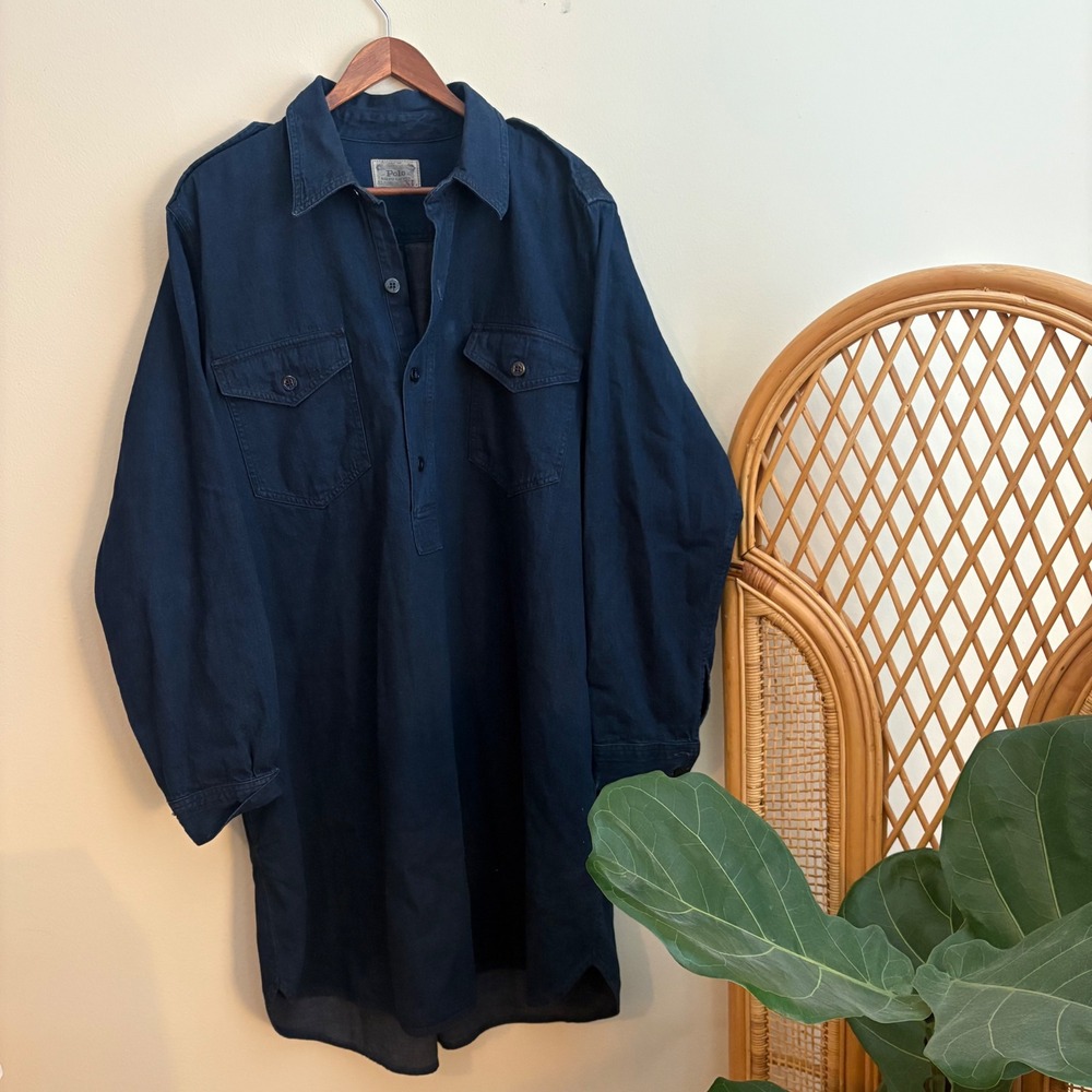 Polo by Ralph Lauren Dark Indigo Blue French Nautical Chore Shirt Smock Dress